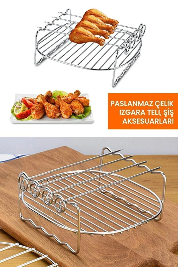 GoldMaster Airfryer Sıcak Hava Fritözü Pişirme Kabı Izgara Teli Şiş Pişirme Aparatları Aksesuar Seti